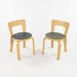 1950s Pair of Alvar & Aino Aalto N65 Childrens / Childs Chairs With Blue Seats