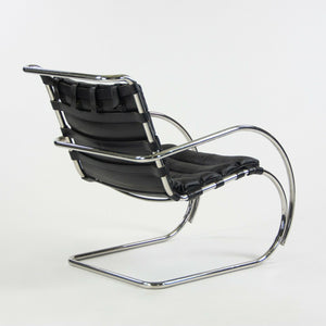 1970s Mies Van Der Rohe Knoll MR Black Leather & Chrome Lounge Chairs with Arms