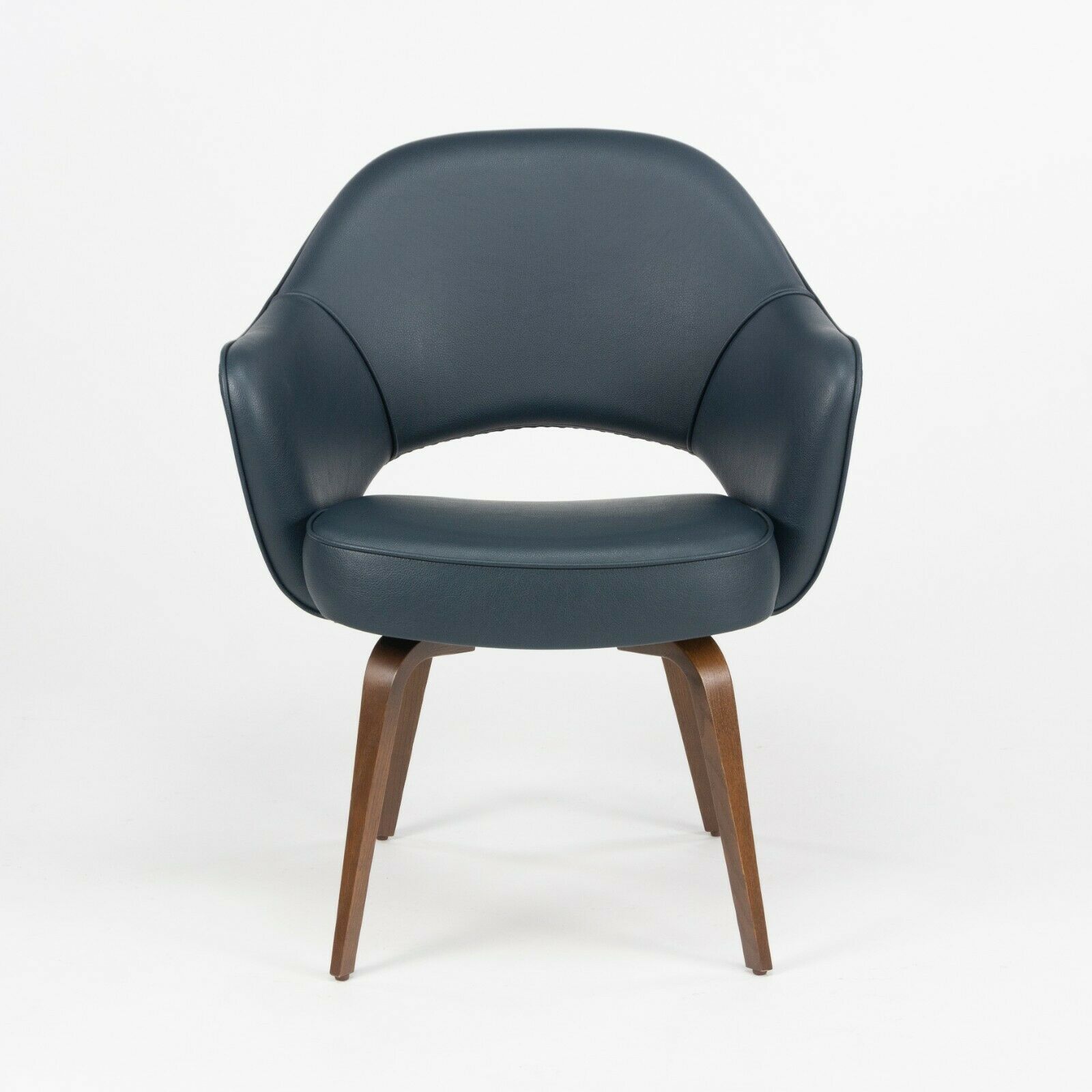 SOLD Eero Saarinen Knoll 2020 Executive Armchair in Navy Blue Leather w/ Wood Legs 5x Available