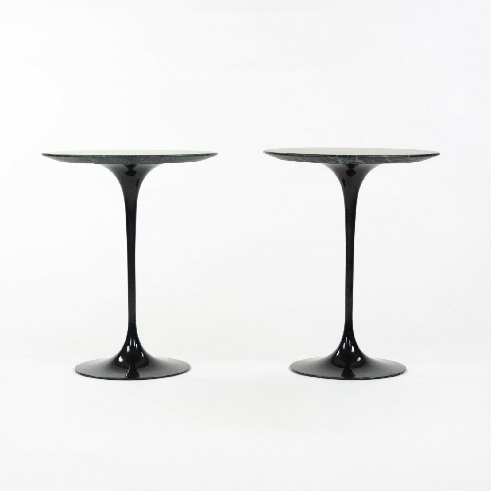 SOLD 2020 Eero Saarinen Knoll Tulip Side End Table w/ 16in Verdi Alpi Green Marble 2x Available