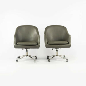 1980s Nicos Zographos Grey Leather Bucket Desk Chairs with Alpha Bases 2x Available