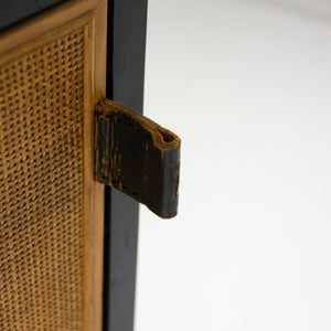 SOLD 1960s Rare Florence Knoll Black Lacquer & Cane Credenza w Chrome Base No. 116