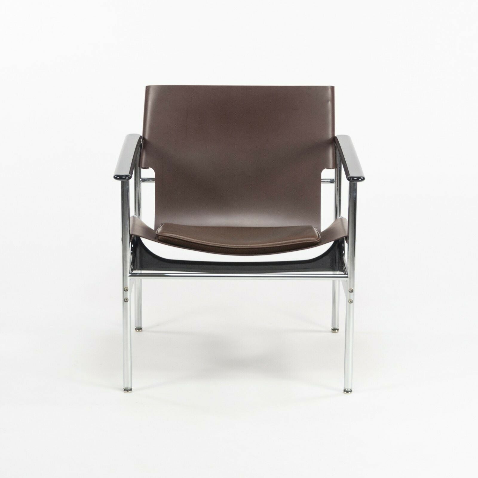 SOLD 2020 Charles Pollock for Knoll Sling Arm Chair with Brown Leather and Chrome 657