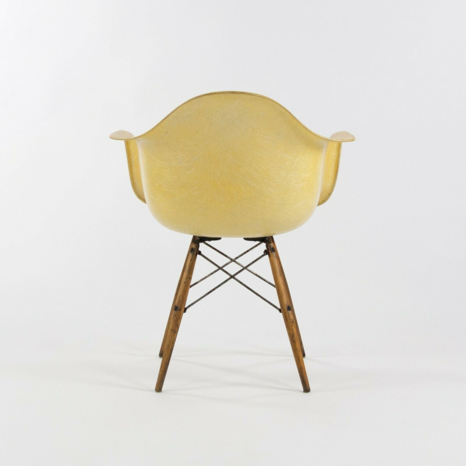 SOLD 1951 Herman Miller Eames Zenith DAW Lemon Yellow Arm Shell Chair w Dowel & Rope Edge