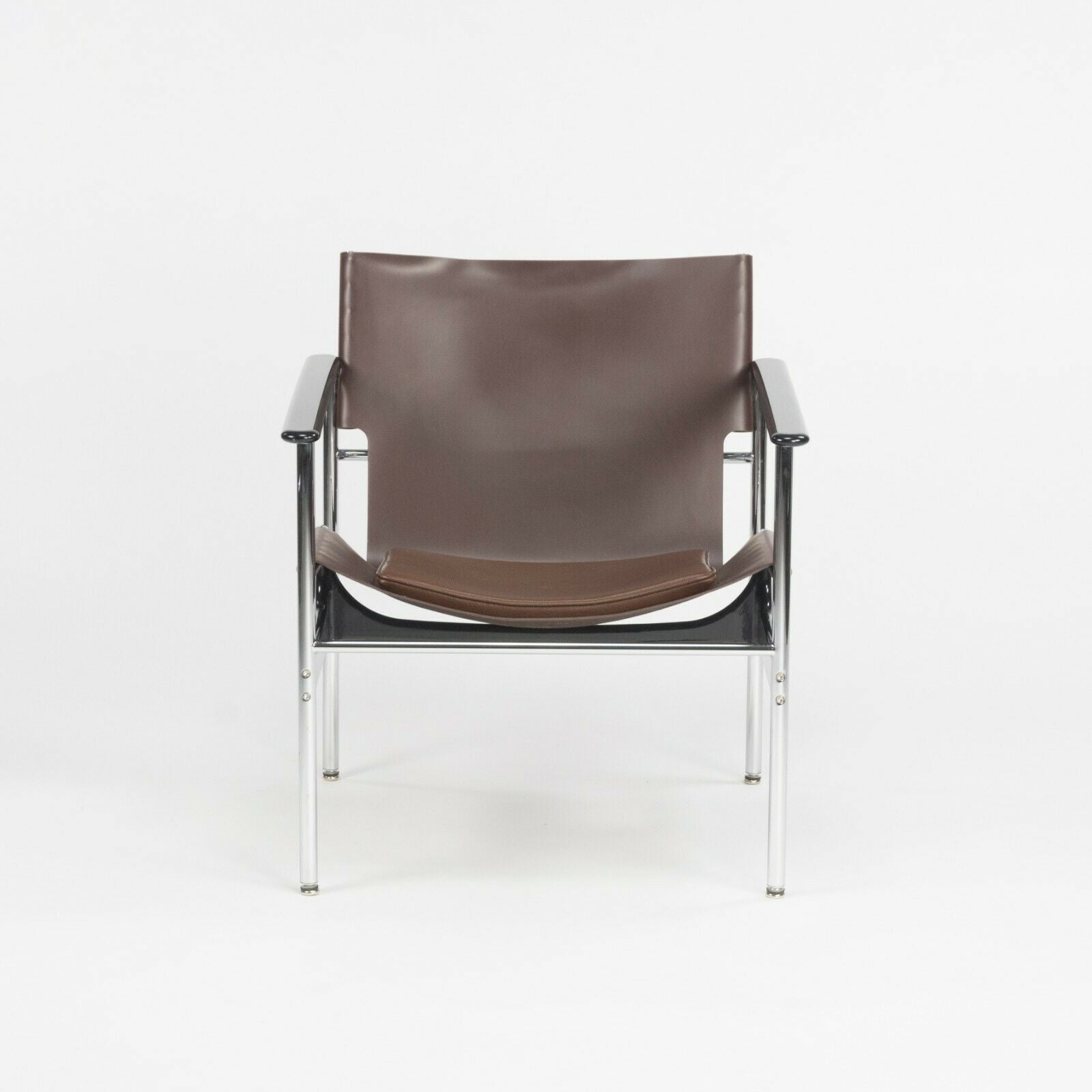 2020 Charles Pollock for Knoll Sling Arm Chair in Brown Leather and Chrome # 657