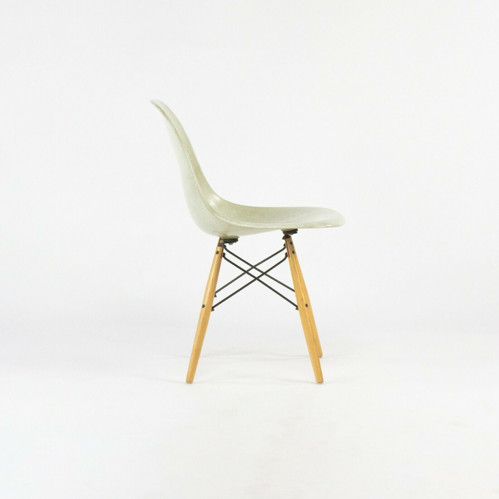 SOLD 2010s Eames Modernica Case Study Natural Fiberglass Side Shell Chair with Dowel Base