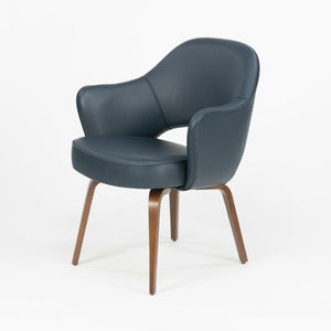 SOLD Eero Saarinen Knoll 2020 Executive Armchair in Navy Blue Leather w/ Wood Legs 5x Available