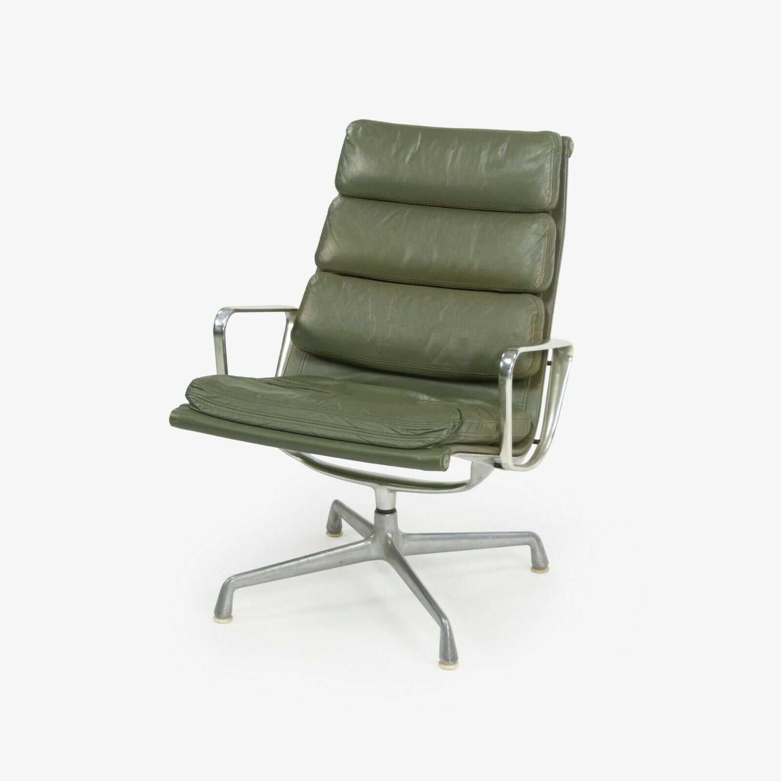 SOLD 1970s Herman Miller Eames Aluminum Group Soft Pad Lounge Chair in Green Leather