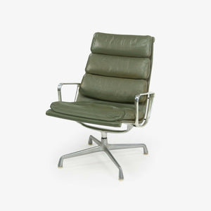 SOLD 1970s Herman Miller Eames Aluminum Group Soft Pad Lounge Chair in Green Leather