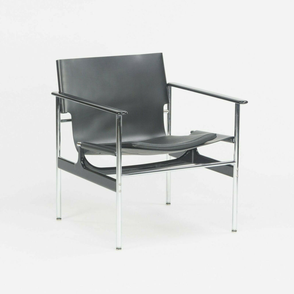 SOLD 2020 Charles Pollock for Knoll Sling Arm Chair in Black Leather and Chrome # 657