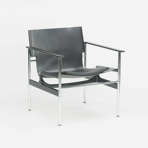 SOLD 2020 Charles Pollock for Knoll Sling Arm Chair in Black Leather and Chrome # 657