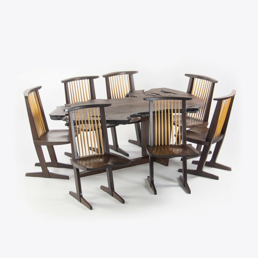 SOLD 2007 Ru Amagasu Nakashima Set of 7 Conoid Chairs & Holtz Dining Table Wenge & Redwood