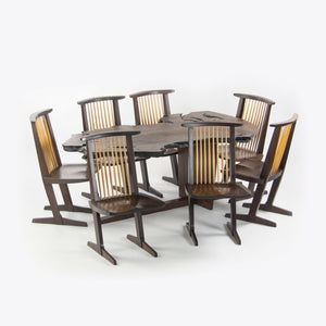 SOLD 2007 Ru Amagasu Nakashima Set of 7 Conoid Chairs & Holtz Dining Table Wenge & Redwood
