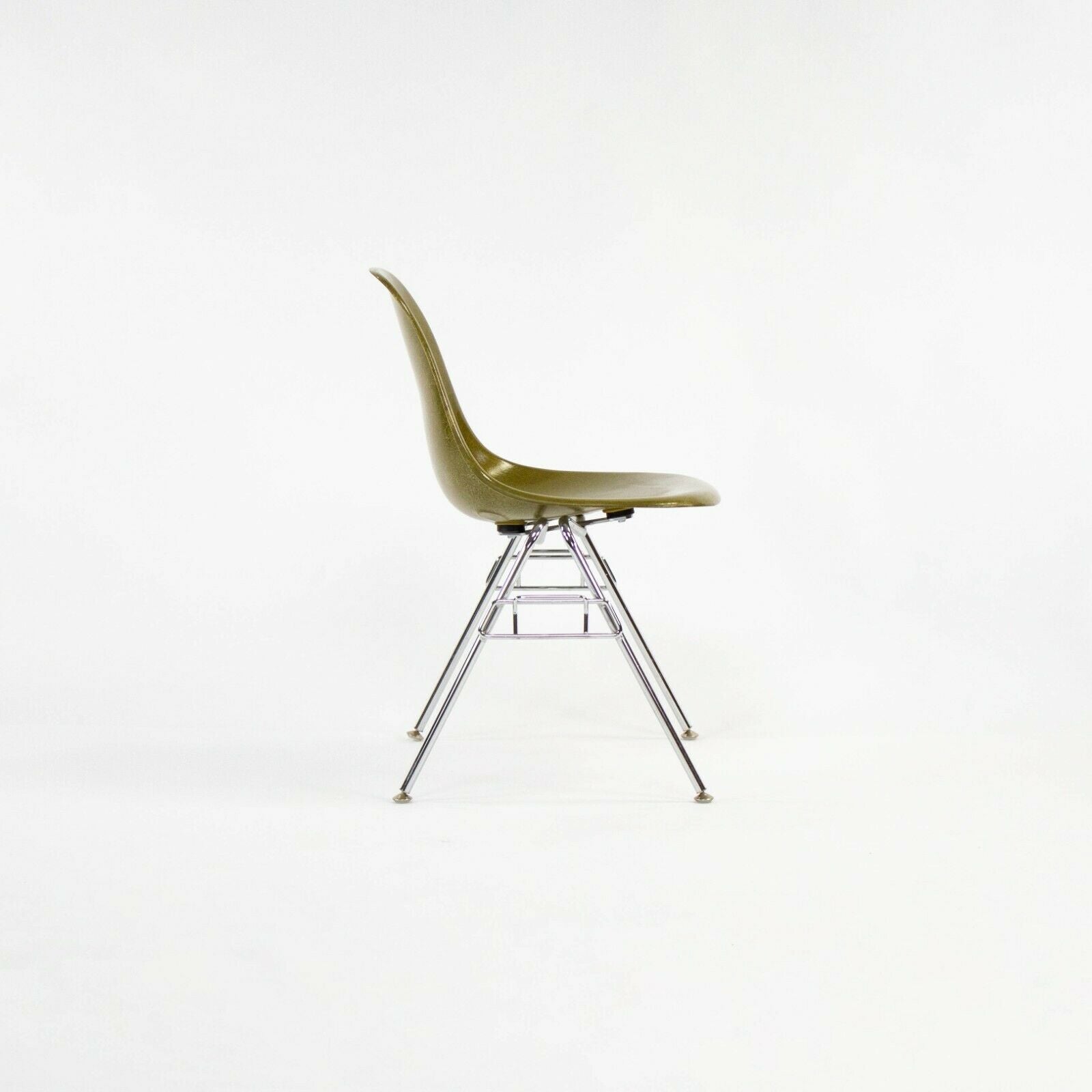 SOLD 2010s Eames Modernica Case Study Mustard Fiberglass Side Shell Chair w/ Stacking Base