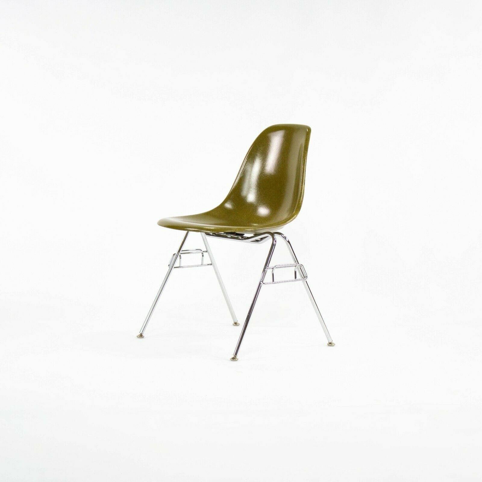 SOLD 2010s Eames Modernica Case Study Mustard Fiberglass Side Shell Chair w/ Stacking Base