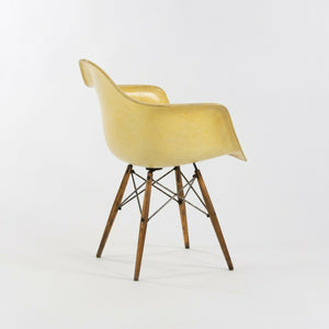SOLD 1951 Herman Miller Eames Zenith DAW Lemon Yellow Arm Shell Chair w Dowel & Rope Edge