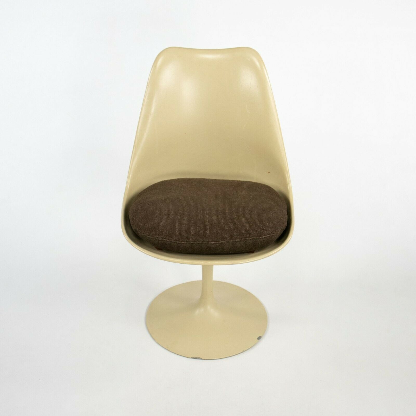 1960s Set of 4 Eero Saarinen for Knoll Armless Tulip Side Chairs in Brown Fabric