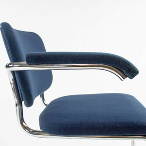 1970s Pair of Marcel Breuer for Knoll Cesca Upholstered Armchairs in Blue Fabric