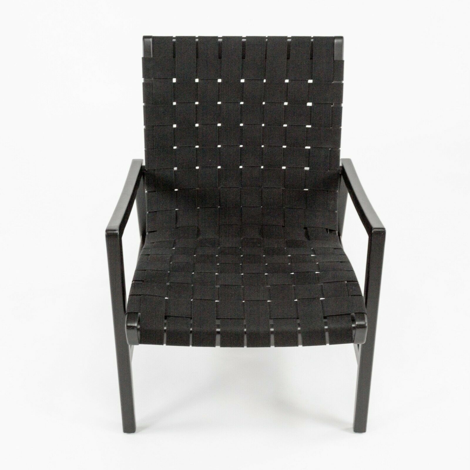 SOLD 2021 Jens Risom for Knoll Ebonized Maple & Black Cotton Lounge Chair with Arms