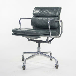SOLD 1980s Herman Miller Eames Aluminum Group Soft Pad Management Desk Chair in Green Leather