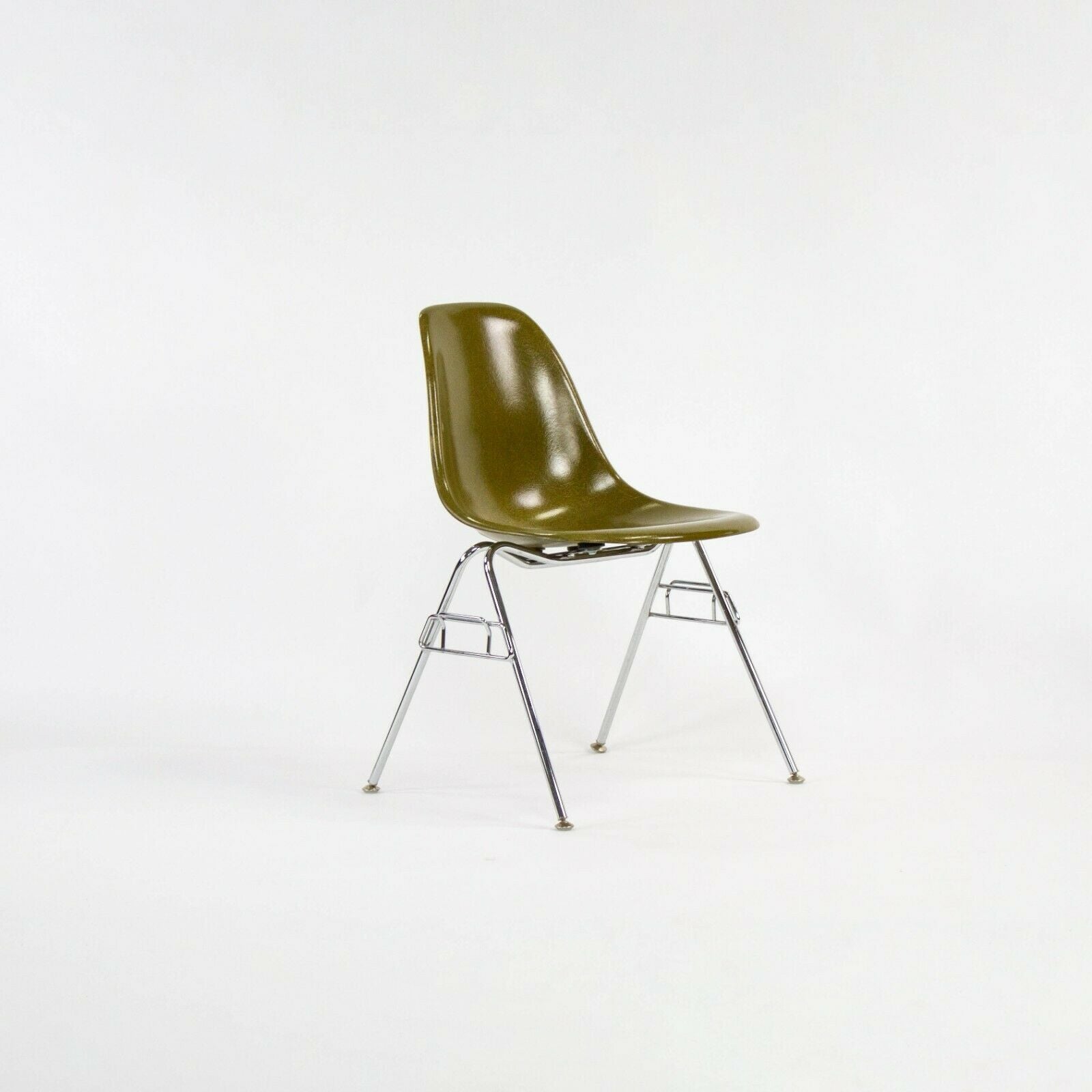 SOLD 2010s Eames Modernica Case Study Mustard Fiberglass Side Shell Chair w/ Stacking Base