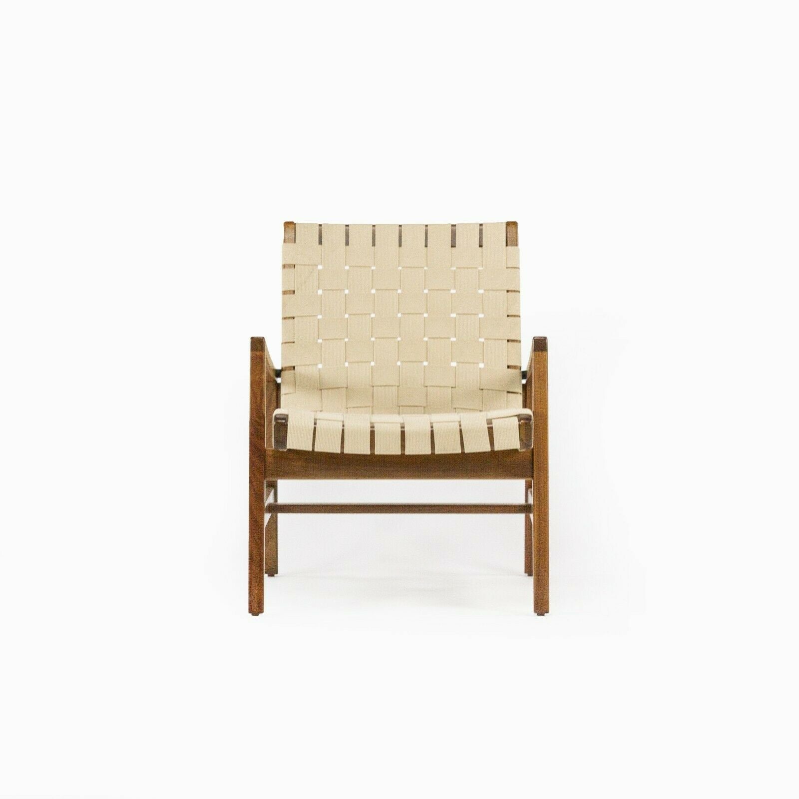 SOLD 2021 Jens Risom for Knoll Lounge Chair with Arms in Light Walnut & Flax Cotton
