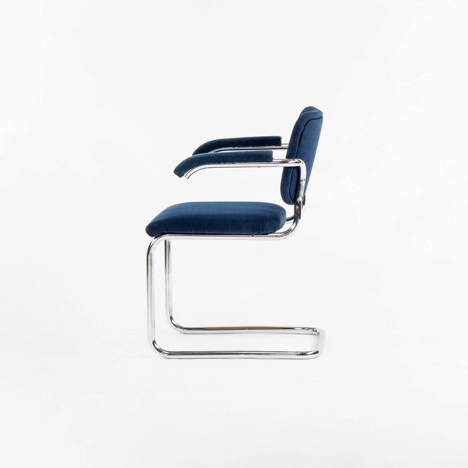 SOLD 1970s Pair of Marcel Breuer for Knoll Cesca Upholstered Armchairs in Blue Fabric
