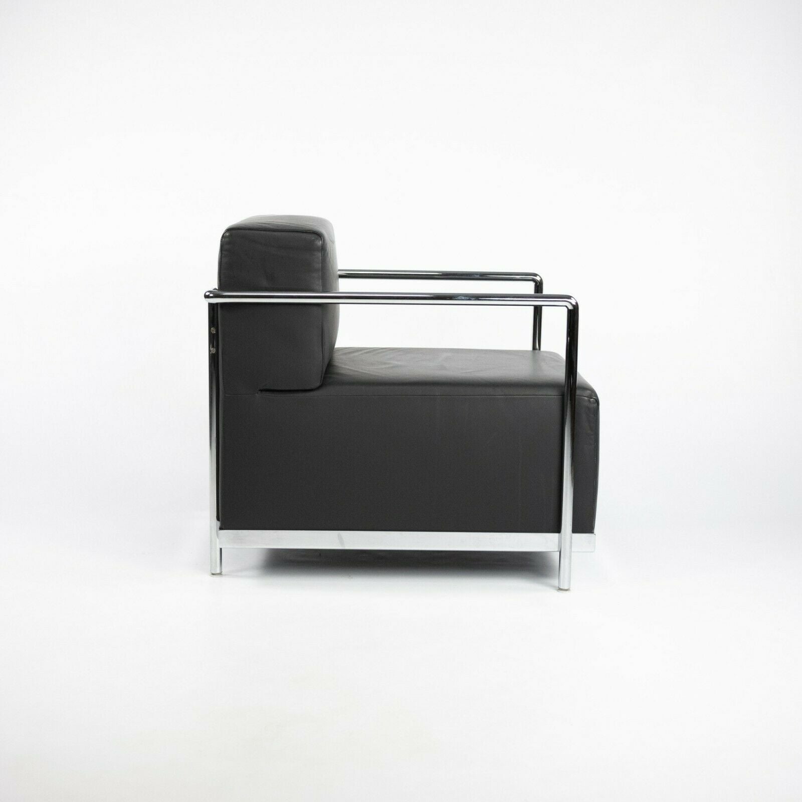 2010s Pair of Bernhardt Design Brellin Lounge Chairs in Black Leather with Chrome Frames