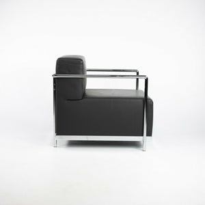 2010s Pair of Bernhardt Design Brellin Lounge Chairs in Black Leather with Chrome Frames