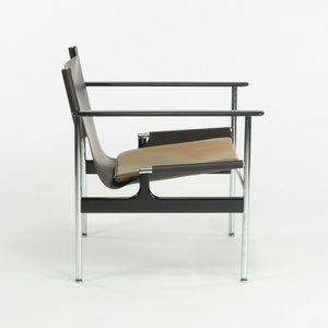 SOLD 2020 Charles Pollock for Knoll Sling Arm Chair Brown and Tan Leather Chrome 657