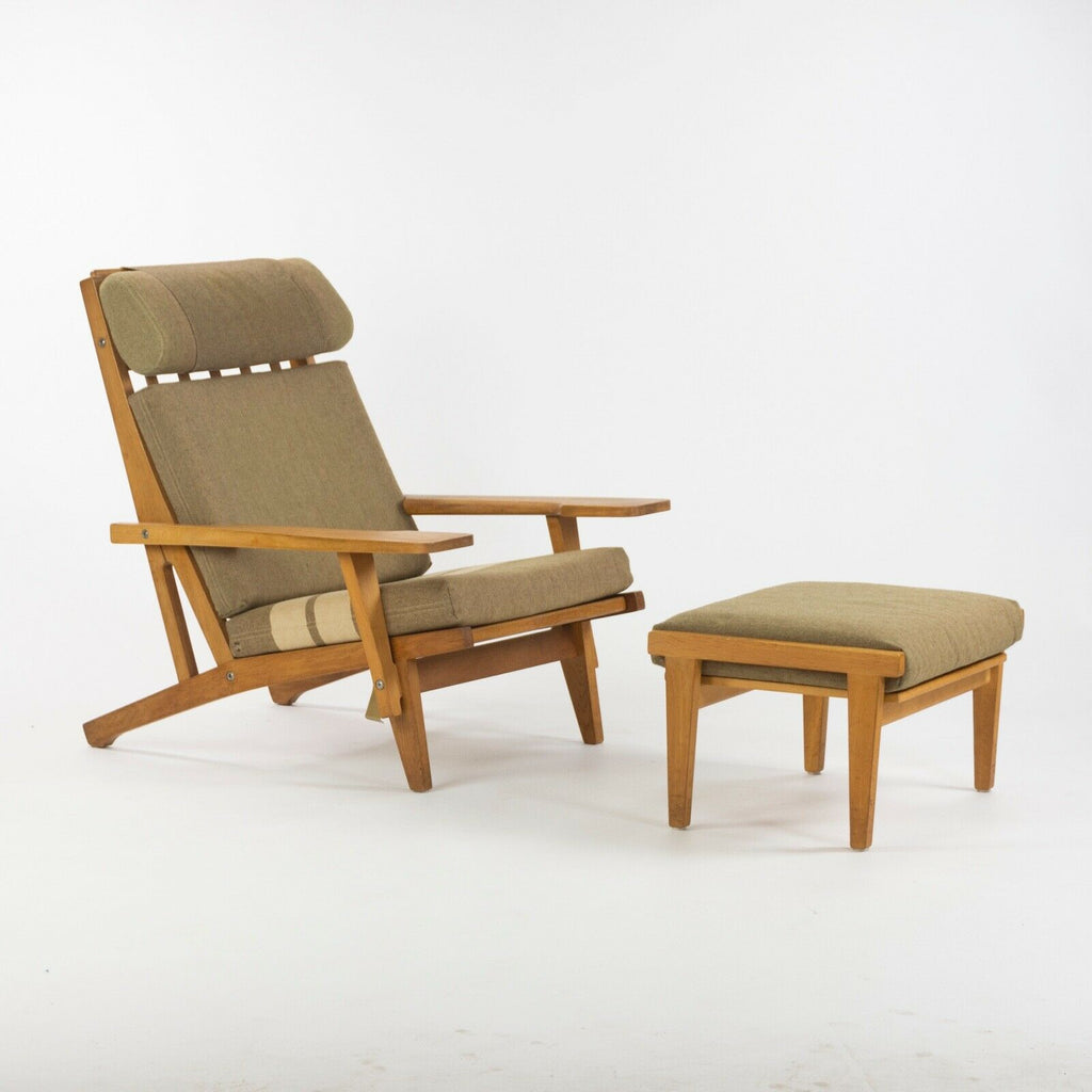 SOLD 1960s Hans Wegner for Getama Oak and Fabric GE 375 Lounge Arm Chair & Ottoman