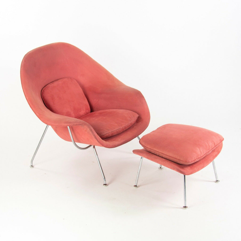 SOLD 1960s Eero Saarinen Knoll Associates Womb Chair and Ottoman Red Suede Re-done