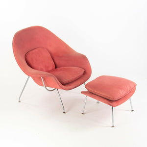 SOLD 1960s Eero Saarinen Knoll Associates Womb Chair and Ottoman Red Suede Re-done