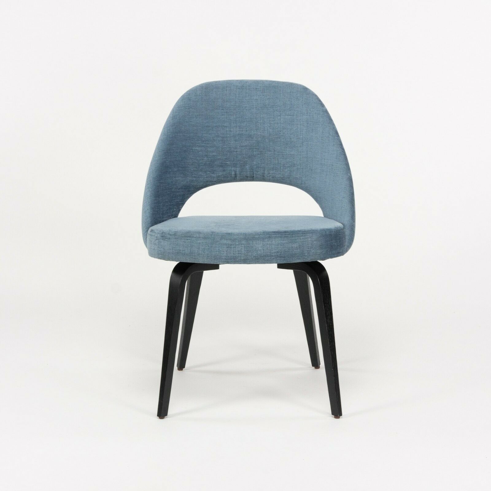 SOLD Blue Chenille 2020 Eero Saarinen Knoll Executive Side Chair with Wood Legs 2x Available