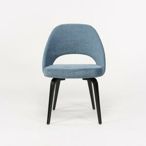 SOLD Blue Chenille 2020 Eero Saarinen Knoll Executive Side Chair with Wood Legs 2x Available