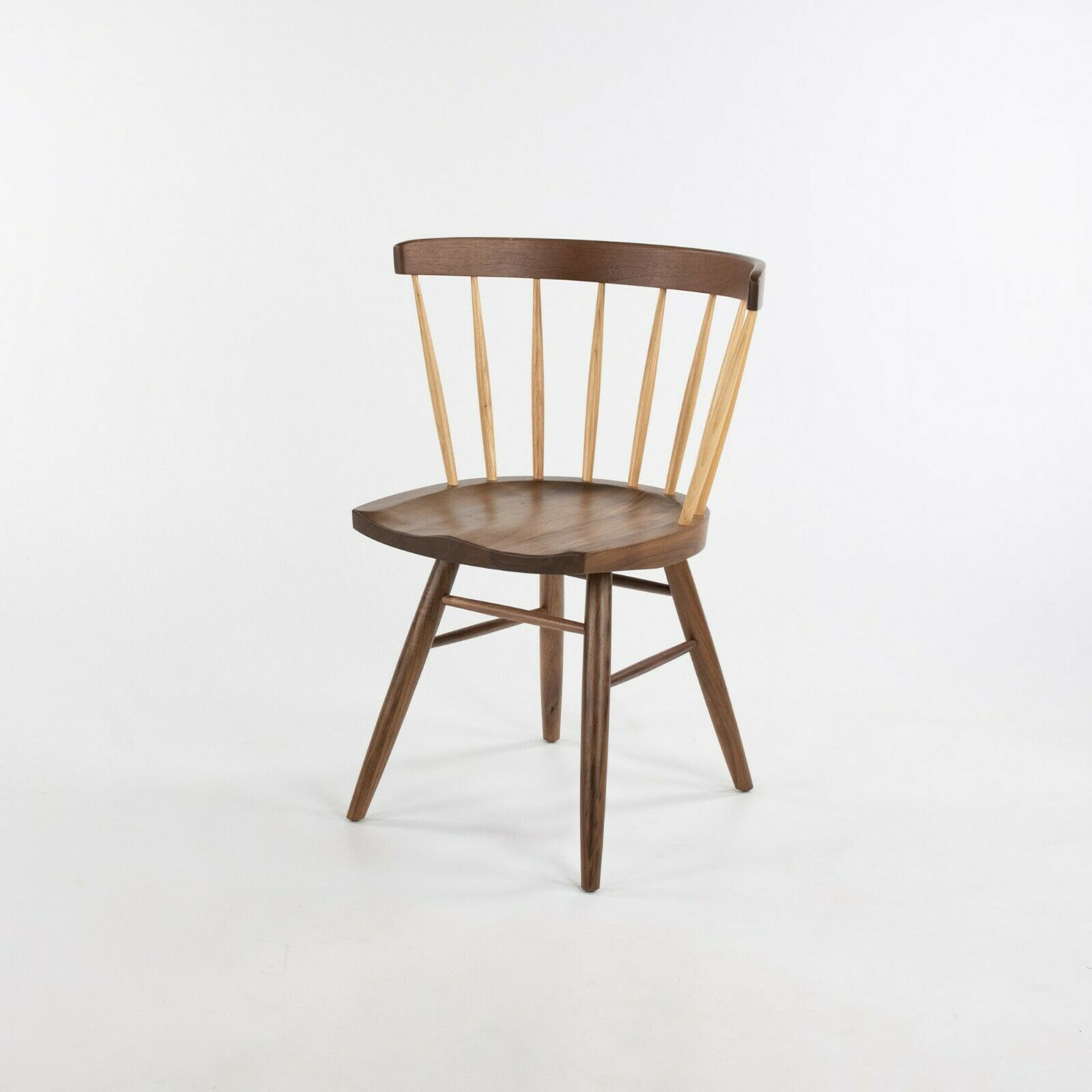 SOLD 2021 George Nakashima for Knoll Straight Dining Chair Walnut w/ Hickory Spindles