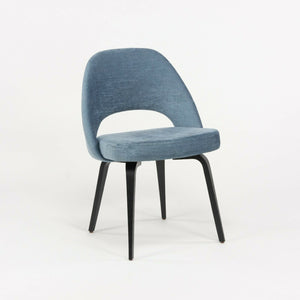 SOLD Blue Chenille 2020 Eero Saarinen Knoll Executive Side Chair with Wood Legs 2x Available