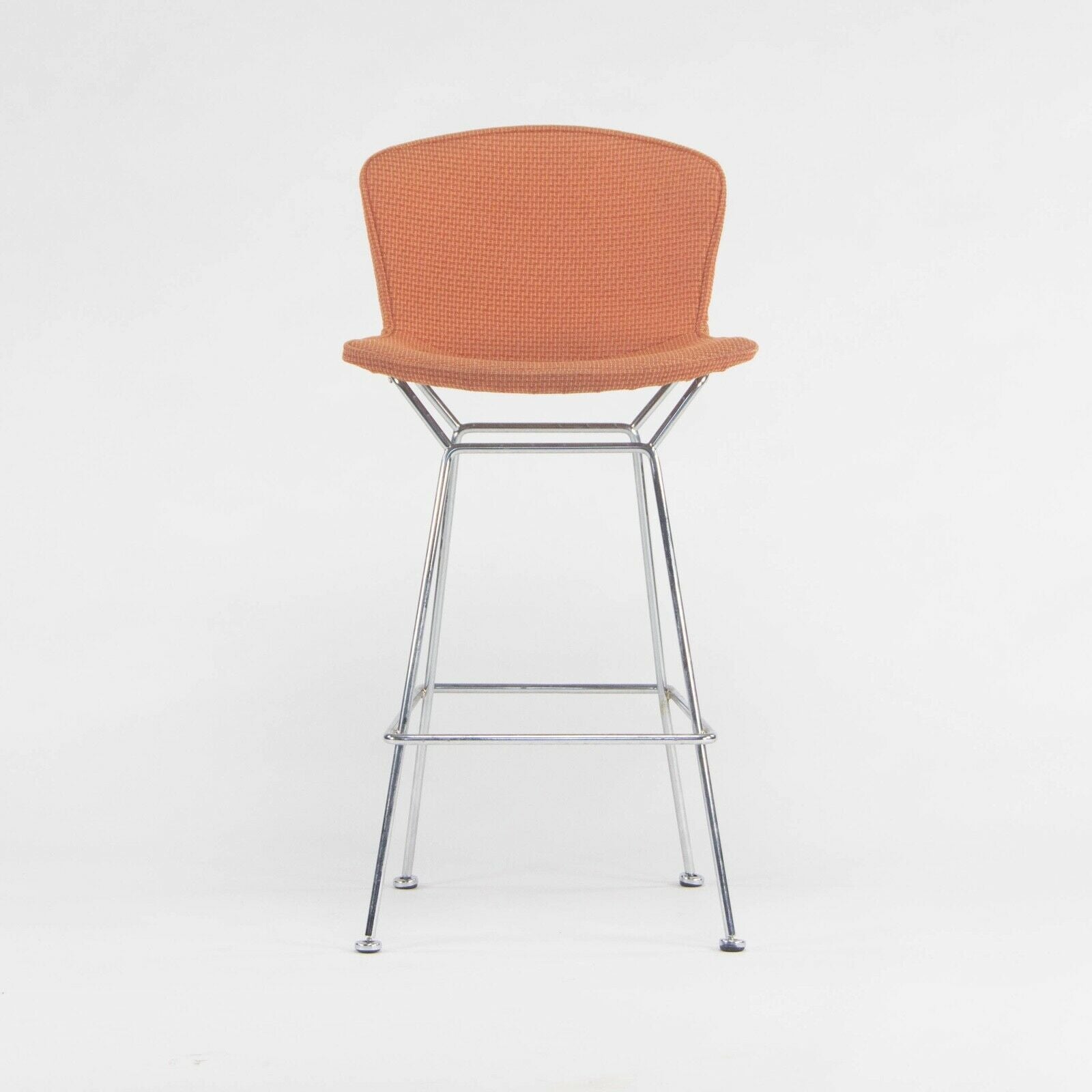 SOLD Set of 3 Harry Bertoia Knoll Wire Chrome Bar Stools w/ Orange Fabric Full Covers