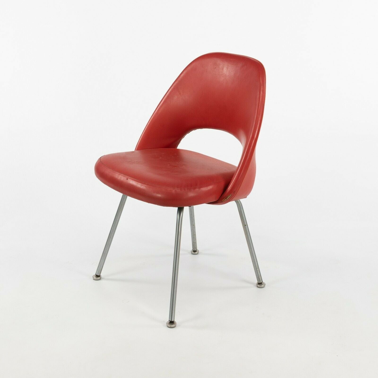 1963 Pair of Eero Saarinen for Knoll Red Vinyl Armless Executive Dining Chairs