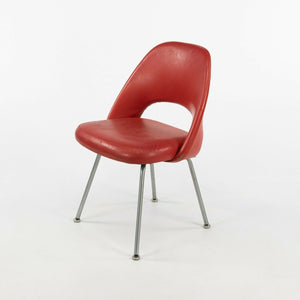 1963 Pair of Eero Saarinen for Knoll Red Vinyl Armless Executive Dining Chairs