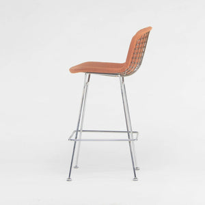 SOLD Set of 3 Harry Bertoia Knoll Wire Chrome Bar Stools w/ Orange Fabric Full Covers