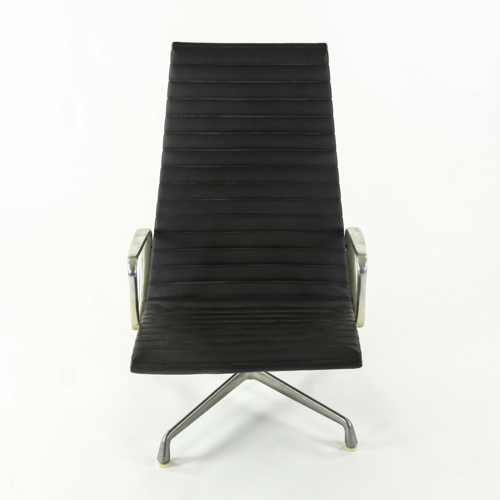SOLD 1978 Herman Miller Eames Aluminum Group Lounge Chair in Smooth Black Leather