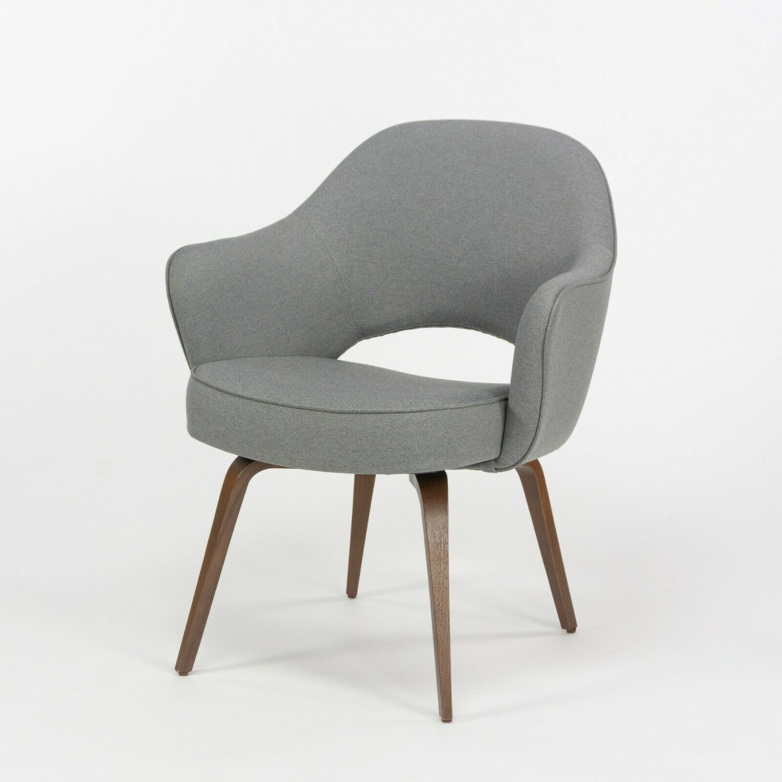 SOLD Eero Saarinen for Knoll 2020 Grey Fabric Executive Armchair with Wooden Legs
