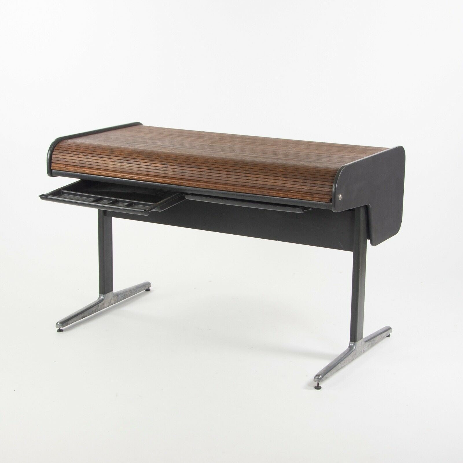 SOLD 1970s George Nelson for Herman Miller Action Office Roll Top Desk w/ Dark Oak