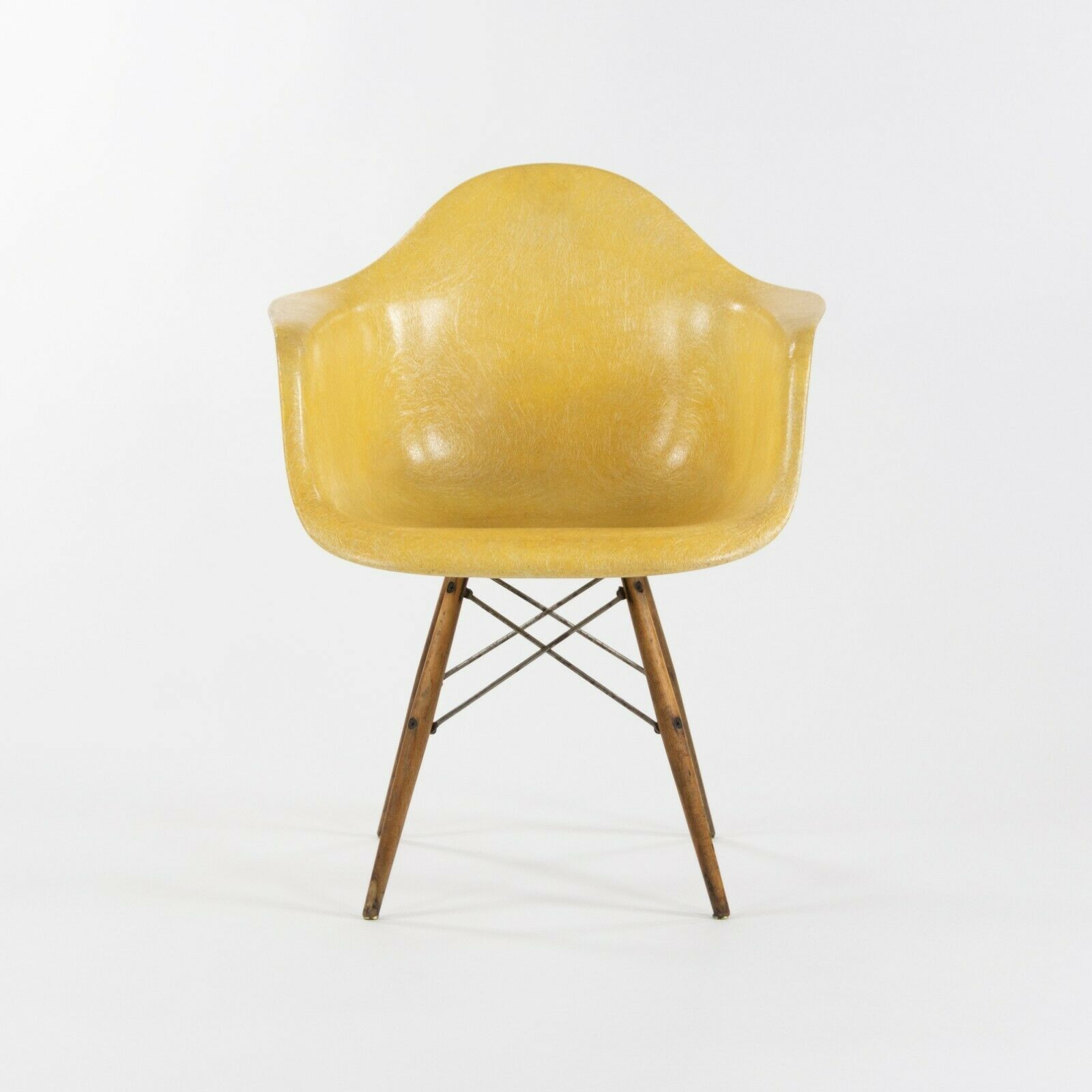 SOLD 1951 Herman Miller Eames Zenith DAW Lemon Yellow Arm Shell Chair w Dowel & Rope Edge