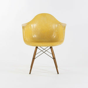 SOLD 1951 Herman Miller Eames Zenith DAW Lemon Yellow Arm Shell Chair w Dowel & Rope Edge