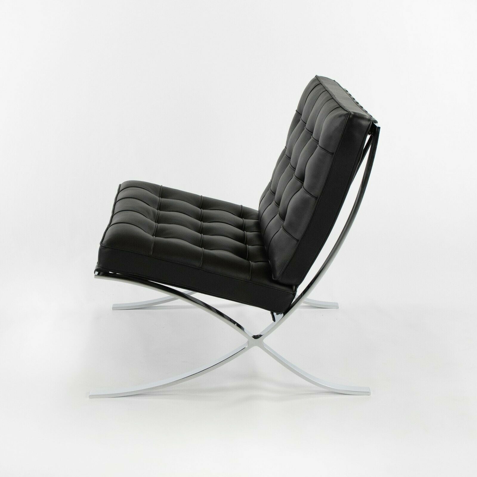 SOLD 2022 Mies van der Rohe for Knoll Barcelona Lounge Chair in Black Leather 2x Available