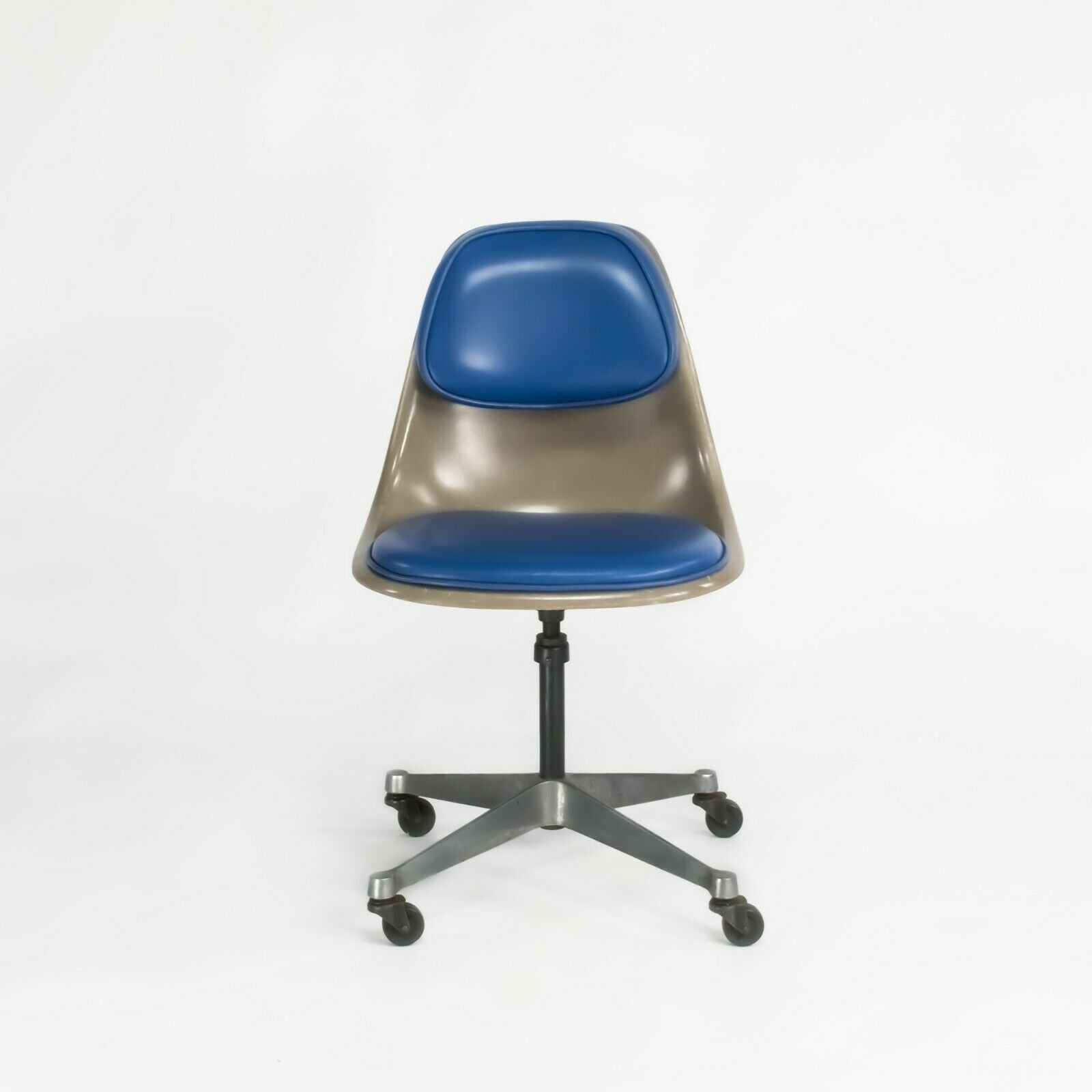 SOLD 1961 PSCC-A-4 Herman Miller Eames Rolling Side Shell Chair in Blue Naugahyde