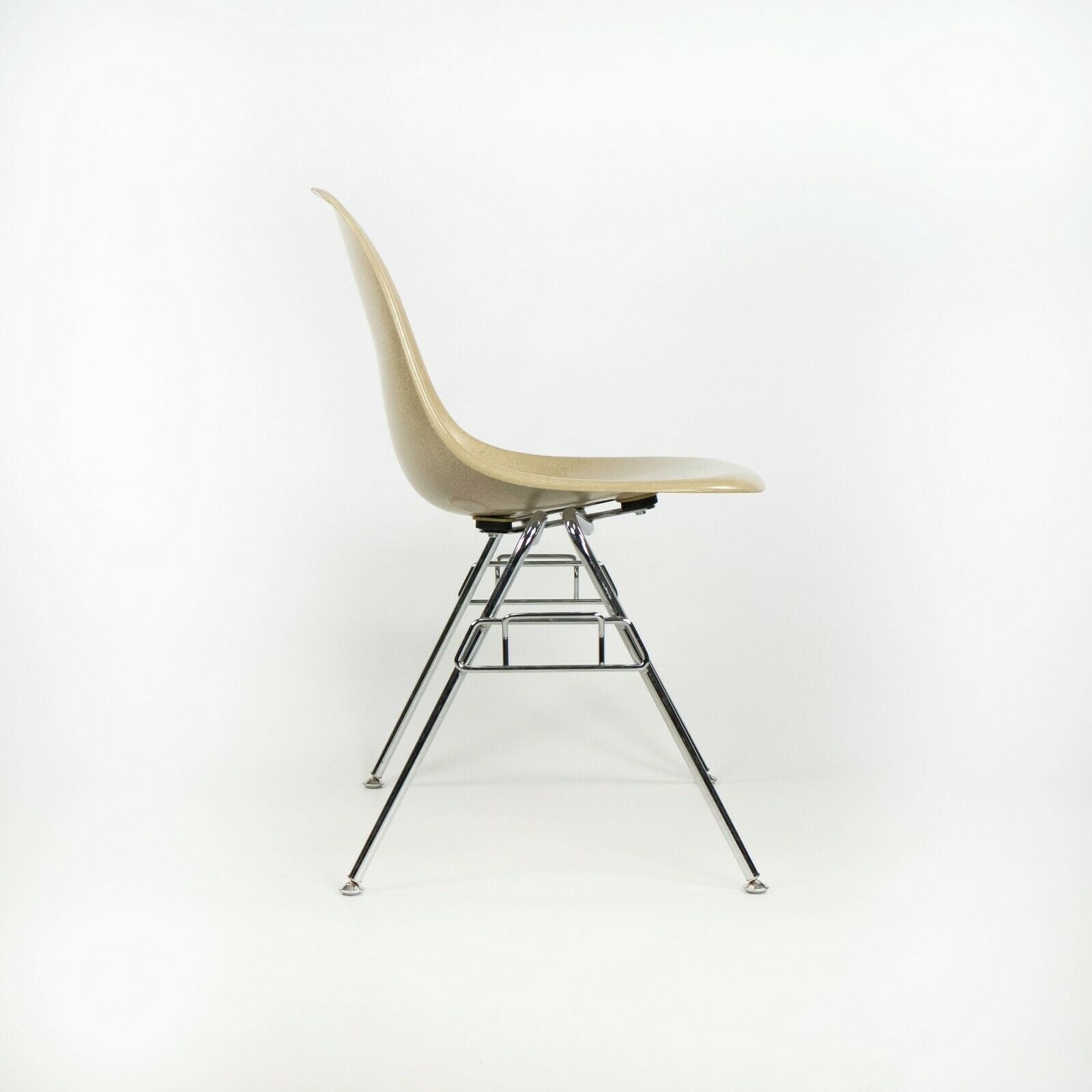 SOLD 2010s Eames Modernica Case Study Oatmeal Fiberglass Chairs with Stacking Bases