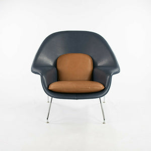 SOLD 2021 Custom Eero Saarinen for Knoll Two Tone Leather Womb Lounge Chair & Ottoman